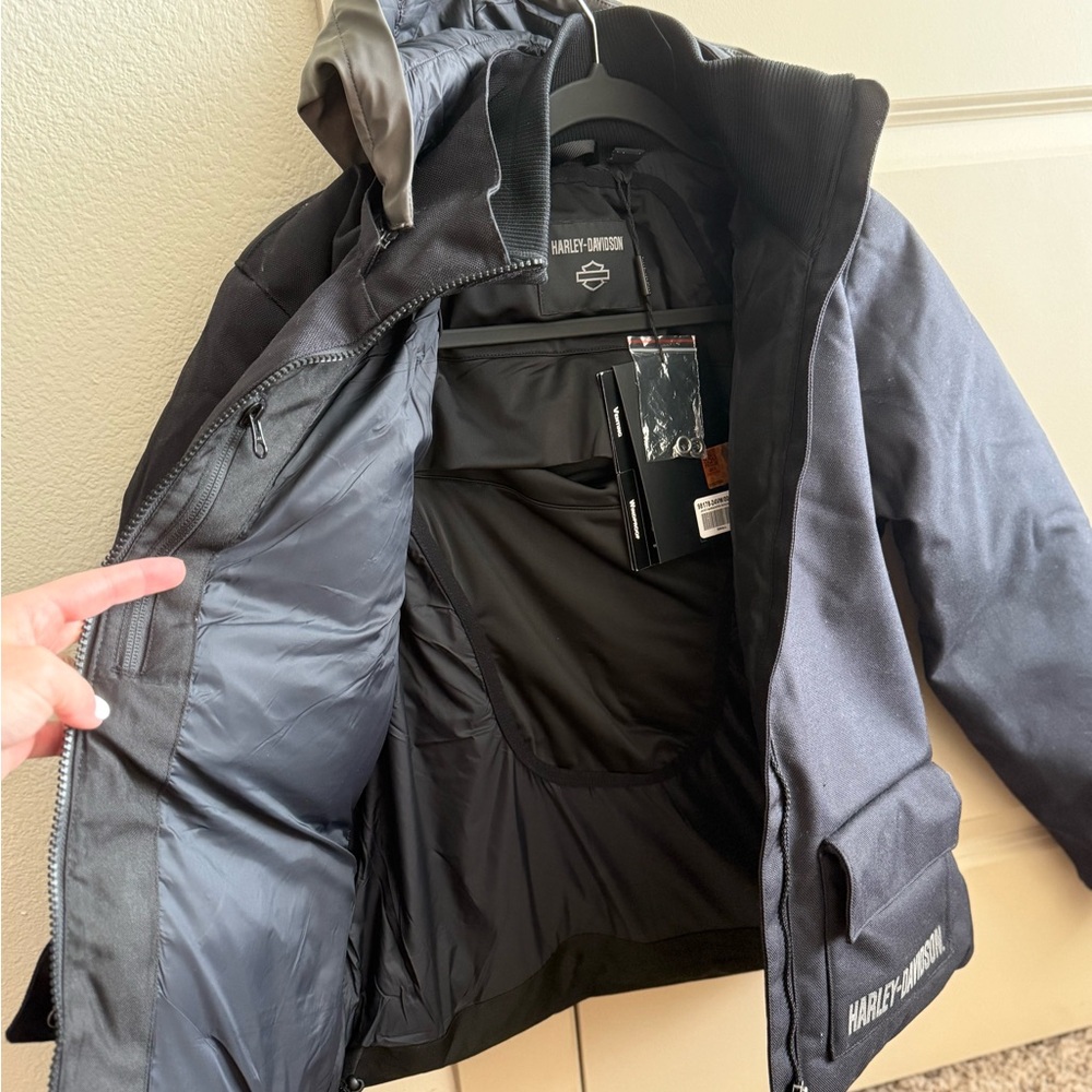 Harley-Davidson Black and Silver riding Jacket with reflective hood